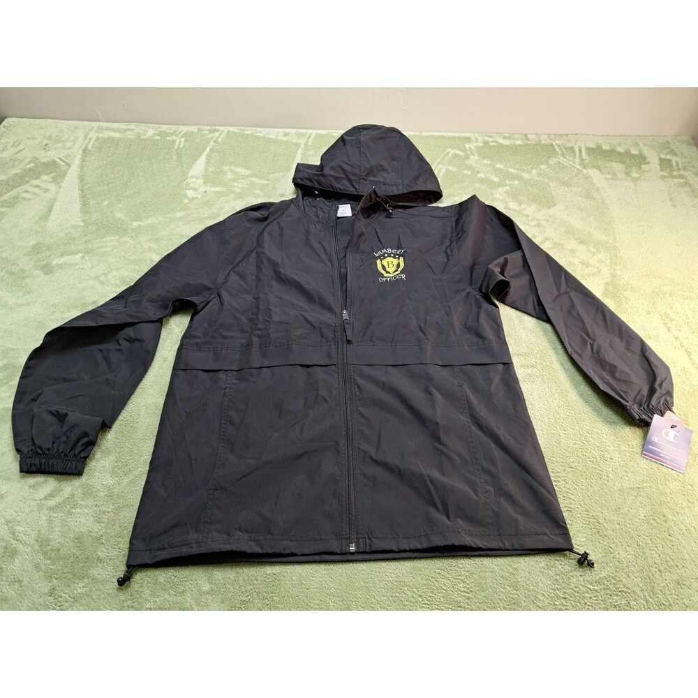 Champion Rain Hood Mens Full Zip-Up Adult Large  Black Stadium Gear Hoodie Logo